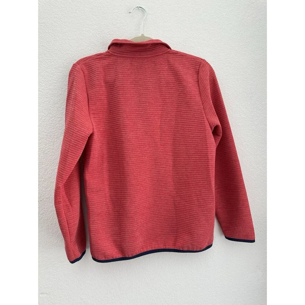 J.Crew Men's S BJ131 Textured Ribbed Snap Neck Fleece Pullover Coral Pink Navy
